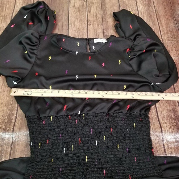 Never Fully Dressed Womens Dress L Large Black Smocked Mini Lightning Bolt - Picture 2 of 9